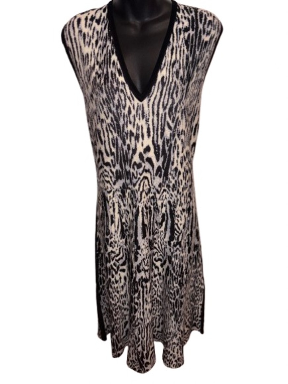 Rachel Roy Collection Black and Cream Leopard Print V-Neck Midi Dress size XXL